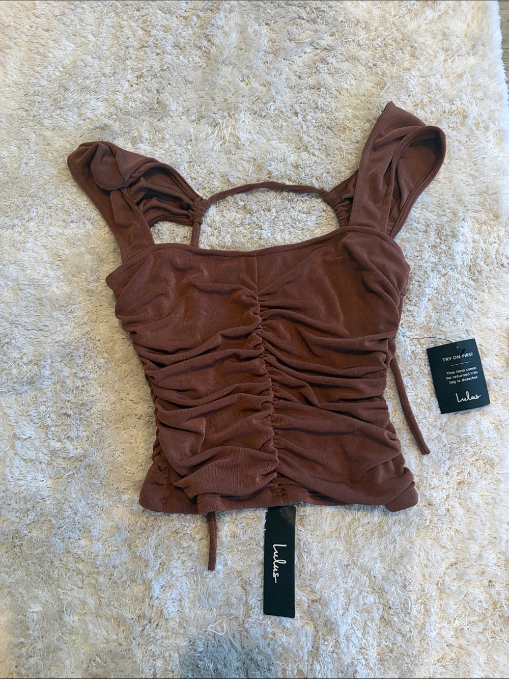 NWT LuLu's brown open back tie shirt XS